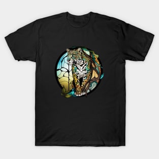 Panther Animal Portrait Stained Glass Wildlife Outdoors Adventure T-Shirt